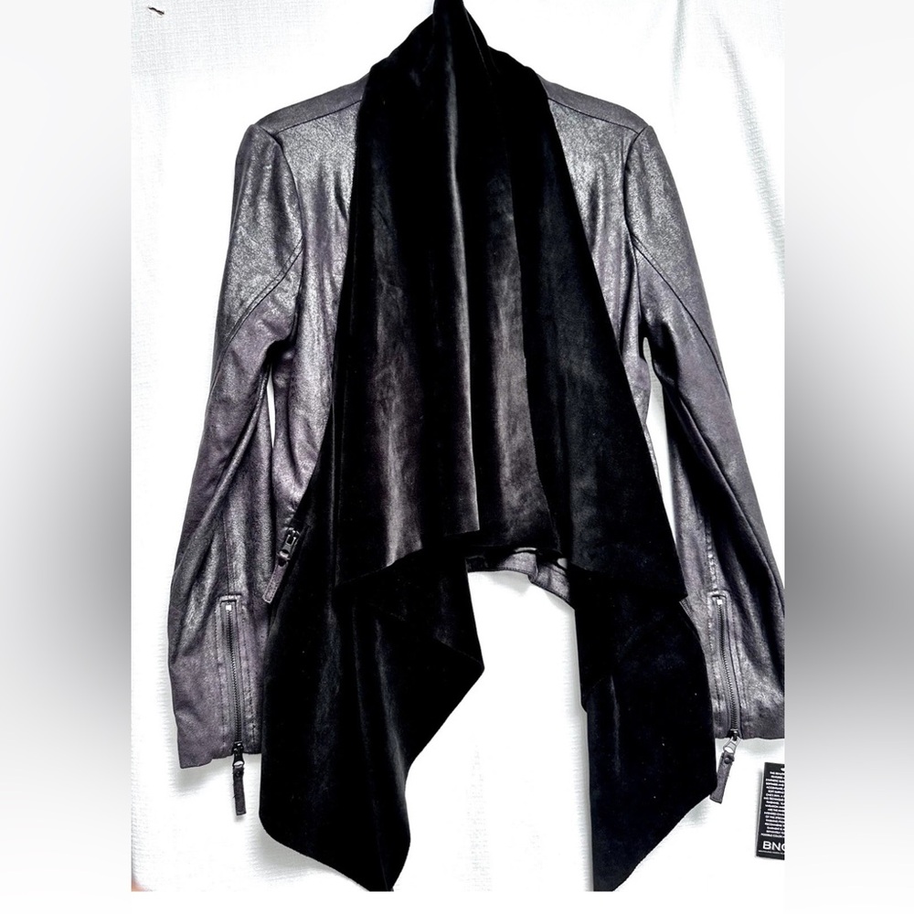 NEW BNCI JACKET Faux Leather Velvet MOTO BIKER Open Front Waterfall LARGE